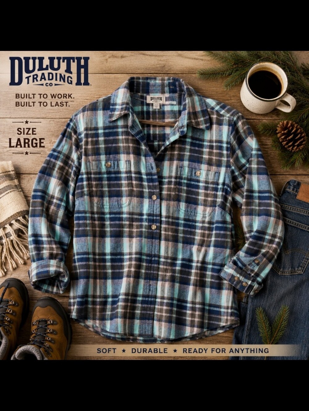 Duluth Trading Co Plaid Flannel Button Down Shirt Long Sleeve Workwear Outdoor